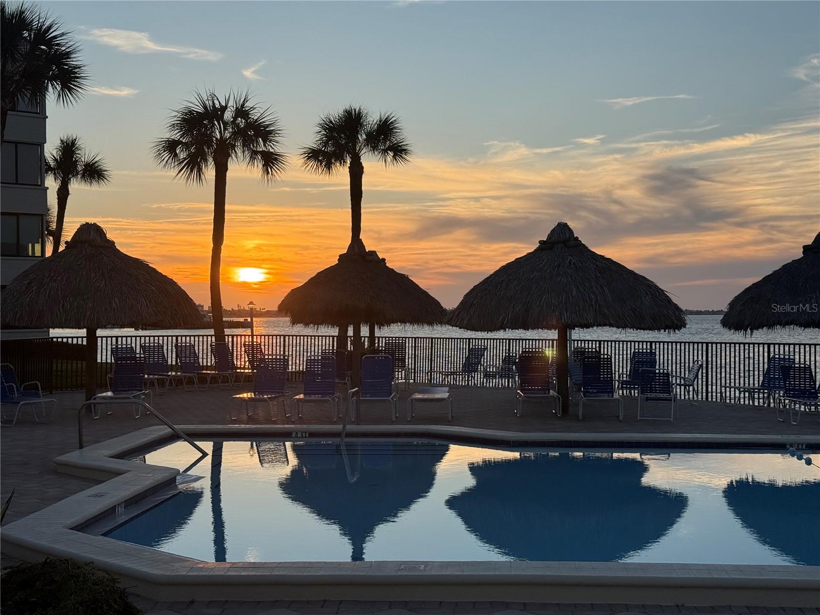 Sunset over the pool