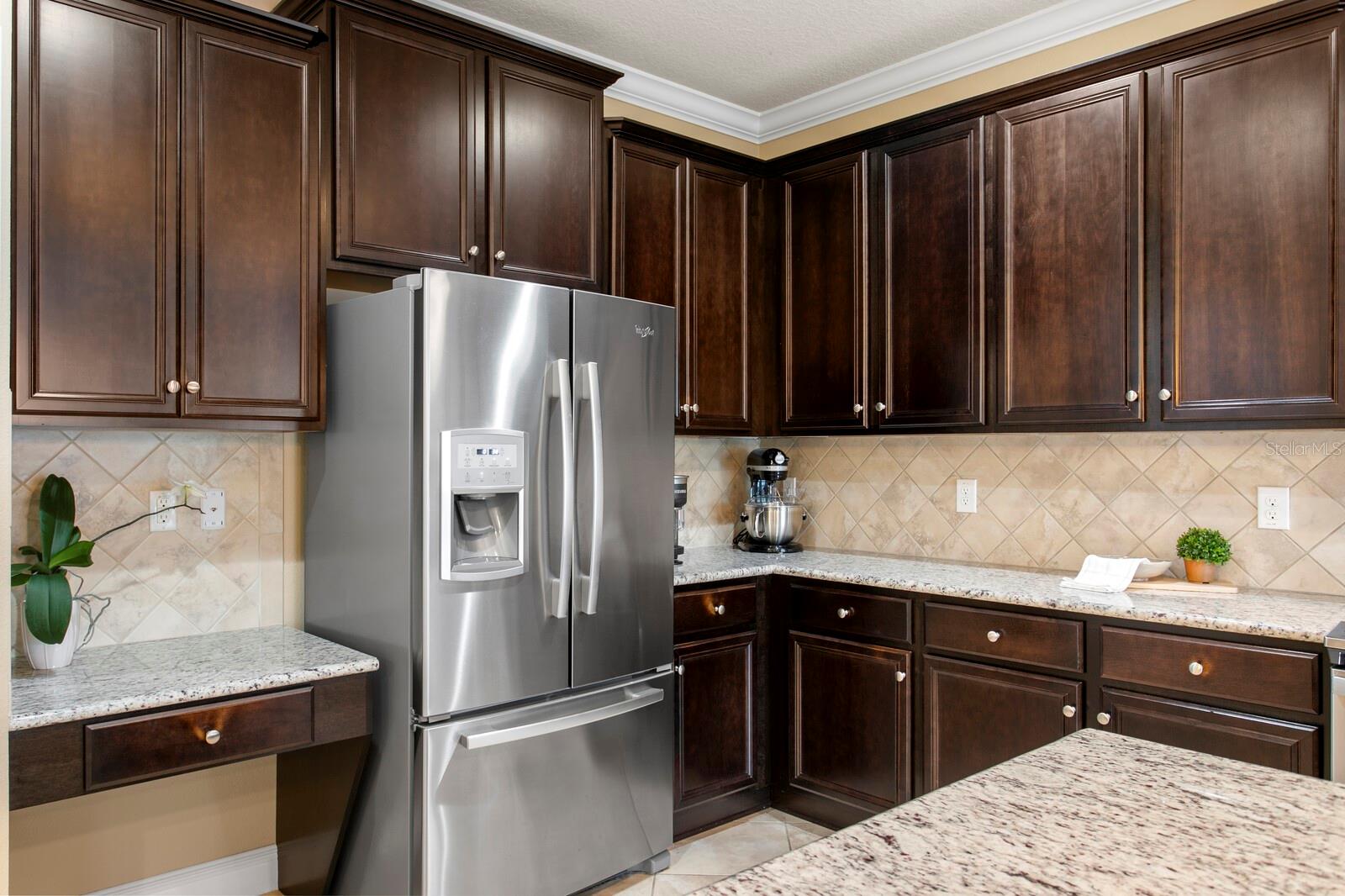 Granite counters and built-in desk workspace