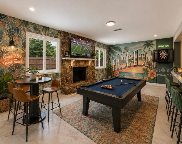 virtually staged game room