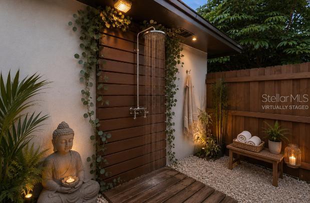 virtually staged walkway to outdoor shower