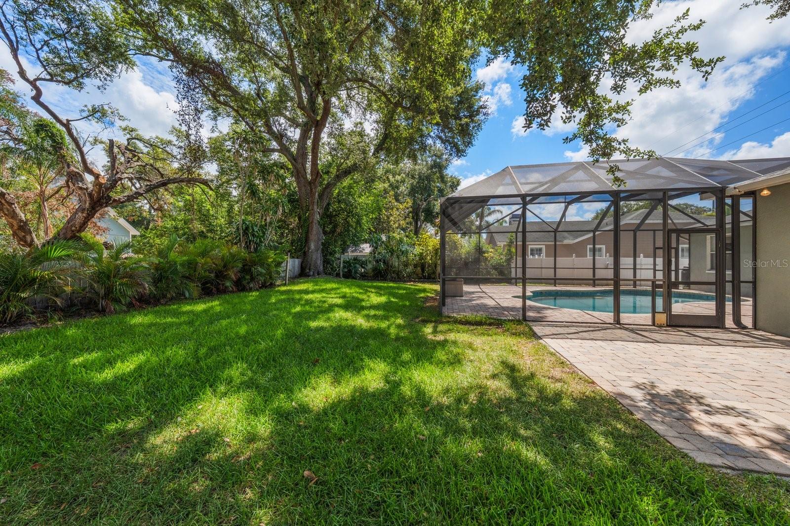 Private fenced backyard