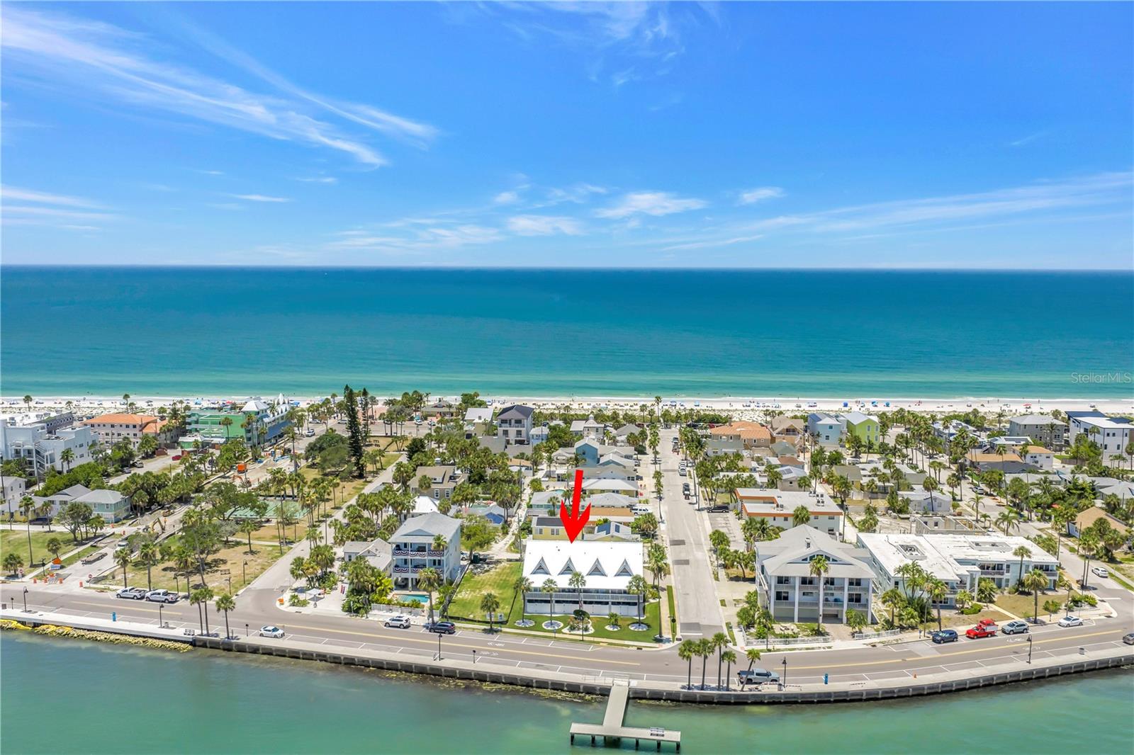Aerial view of Moonwater Bay Condo and unit #2 & Pass A Grille Beach