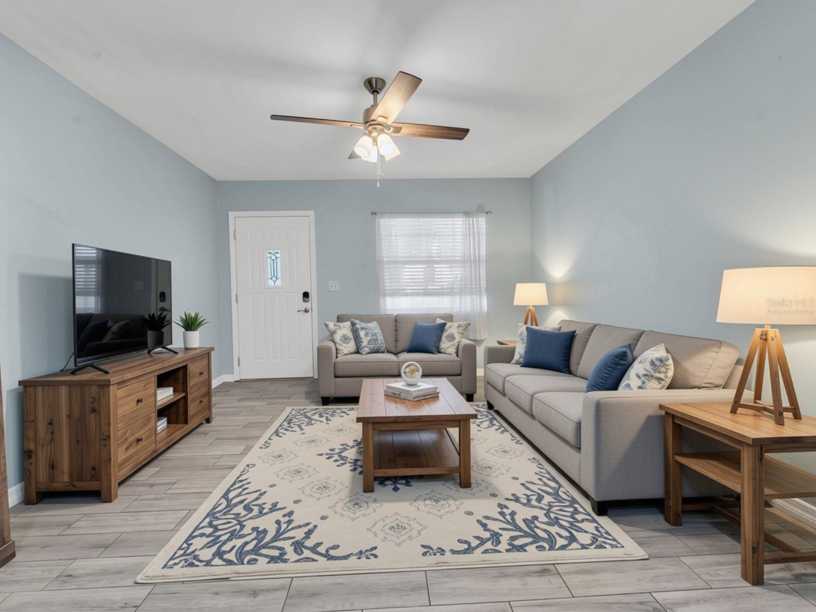 Living room virtually staged