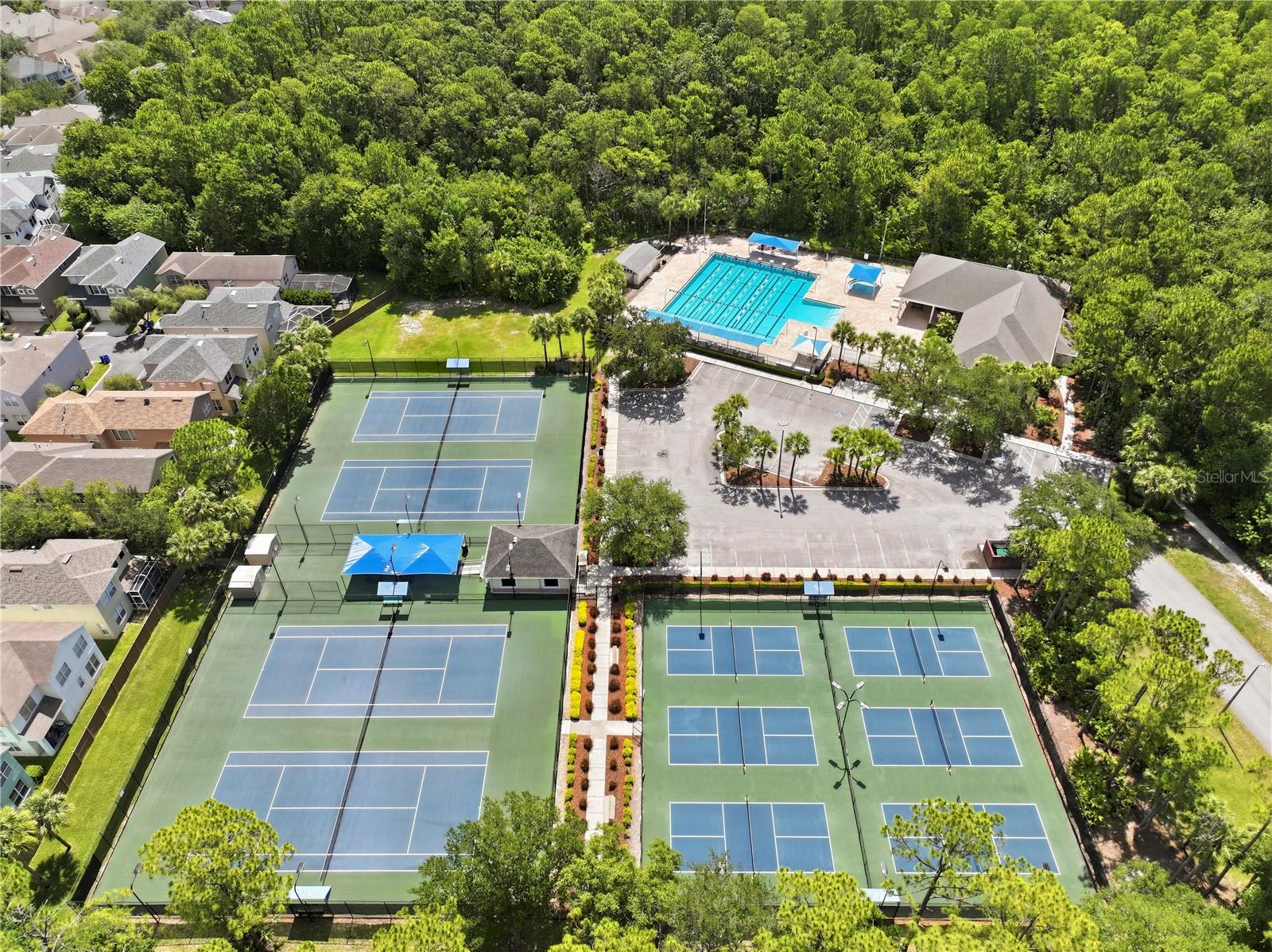 Clubhouse, Tennis Courts, Pickleball courts and community pool. Located next to the fire station on Countryway Blvd.