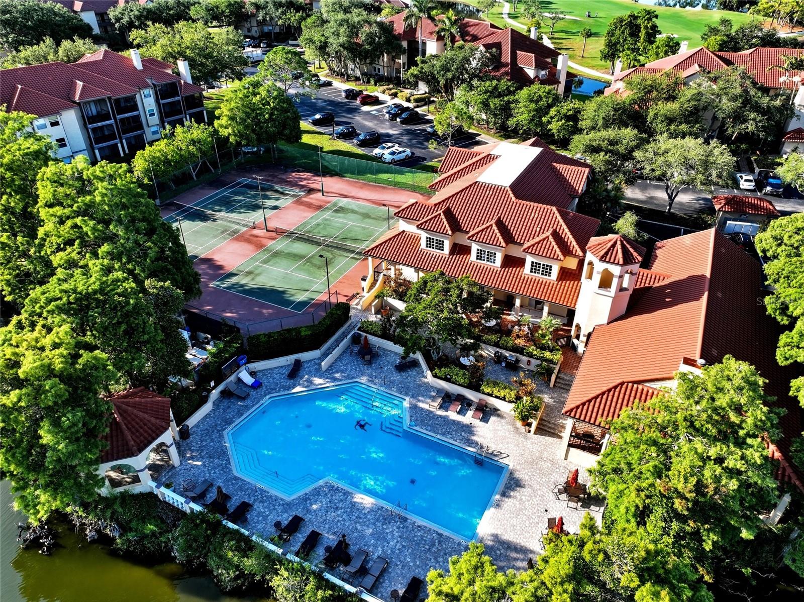 Bird's-eye view of the resort-style community pool