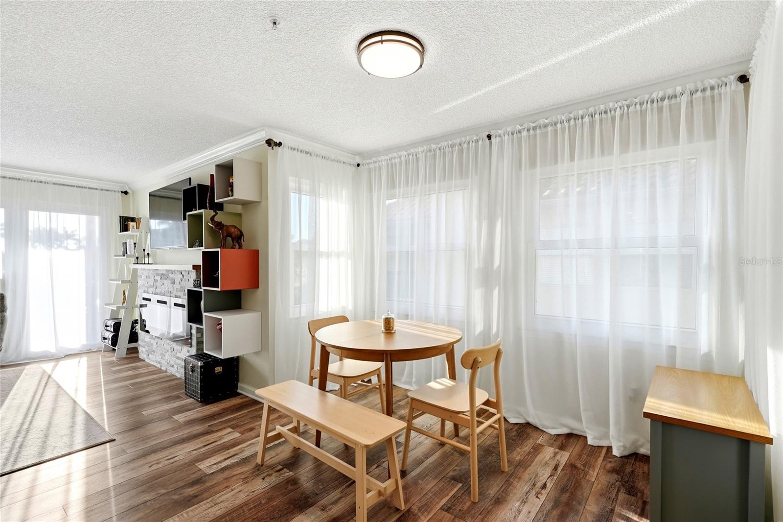 Bright dining area adjacent to the remodeled kitchen