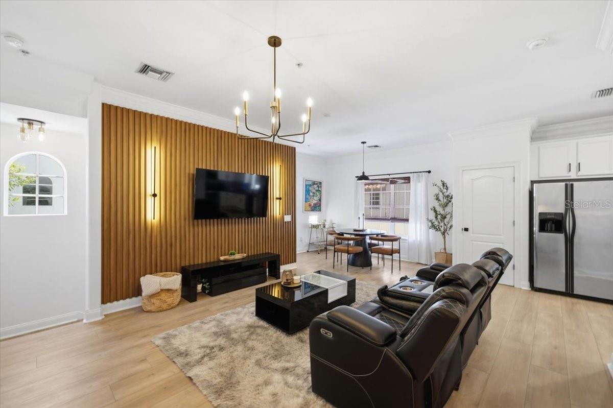 Living Room entertainment wall and living area