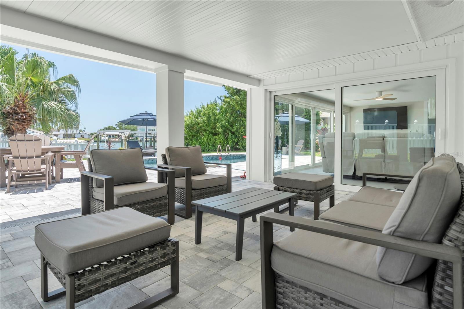 covered patio and pool