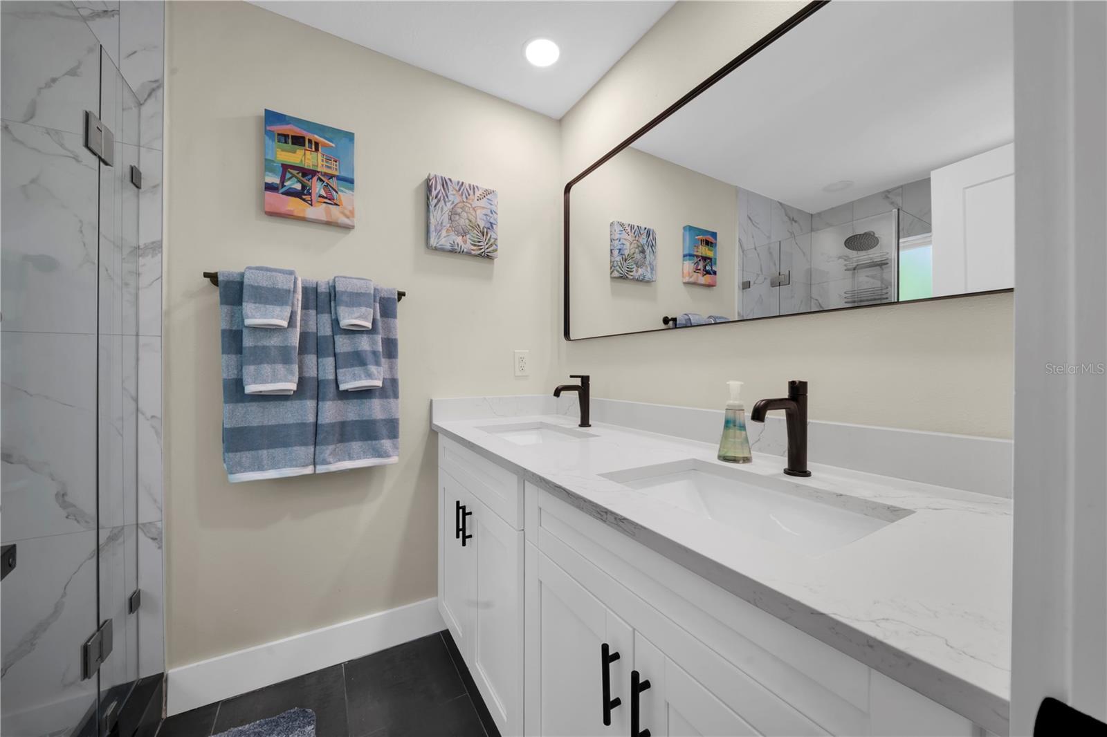 with shower and double sinks