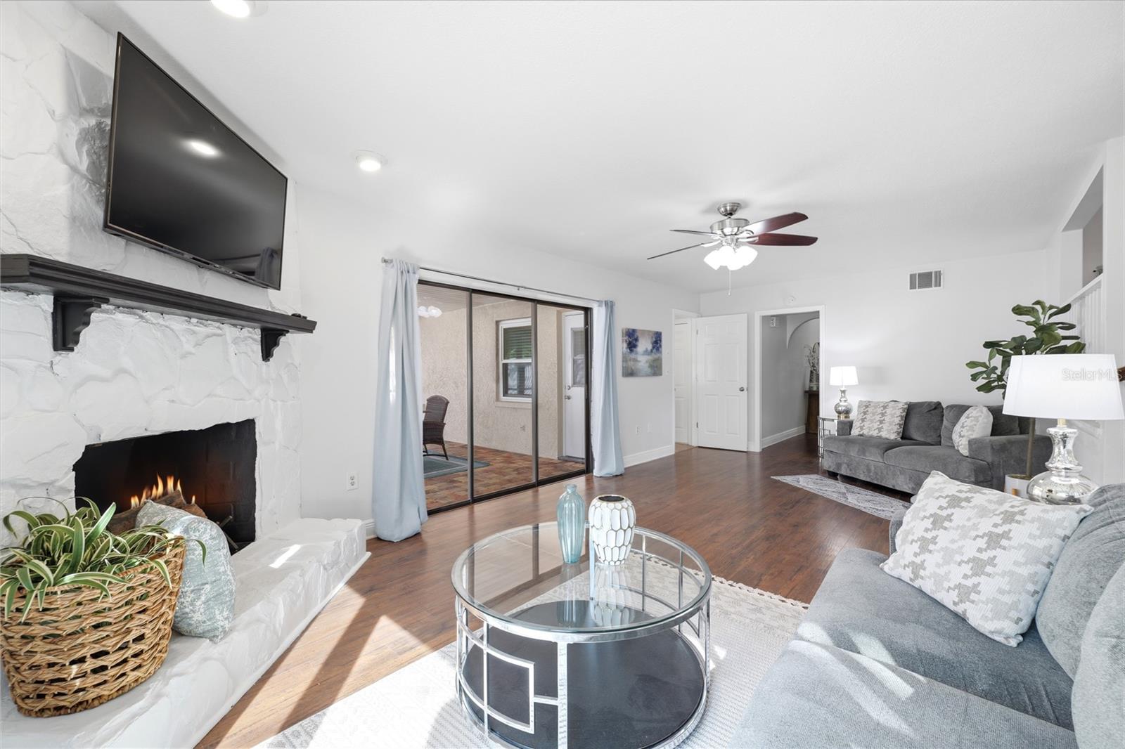 view from the family room to the front hallway