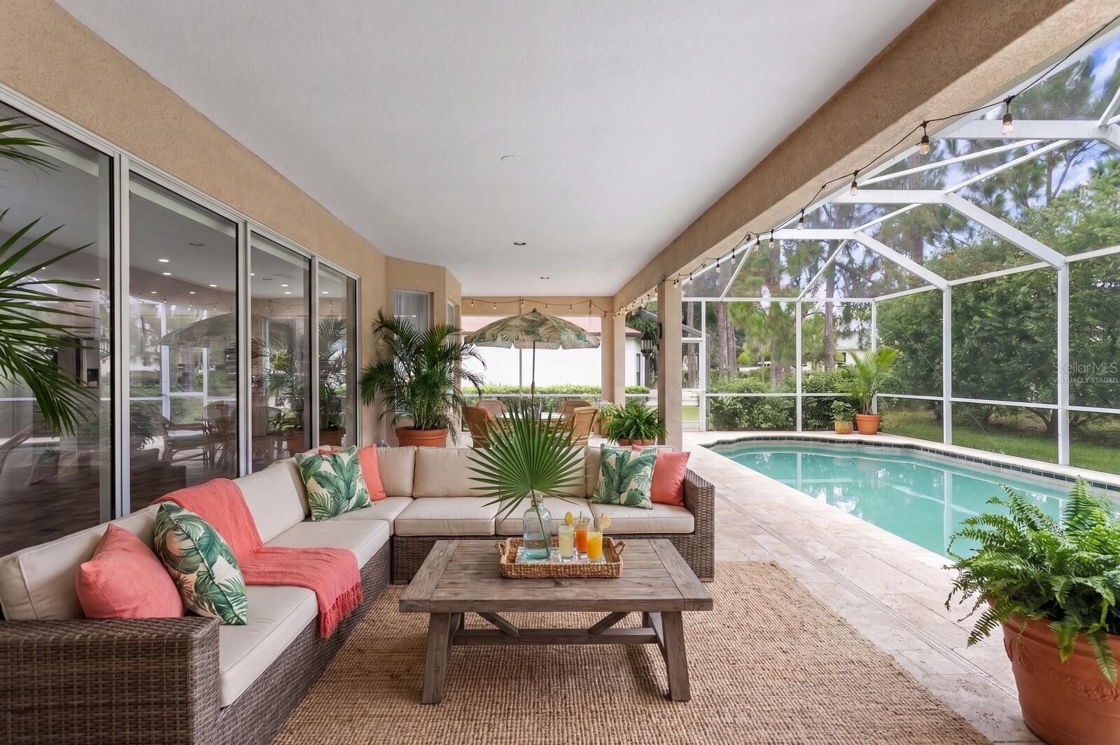 Travertine pool deck virtually staged