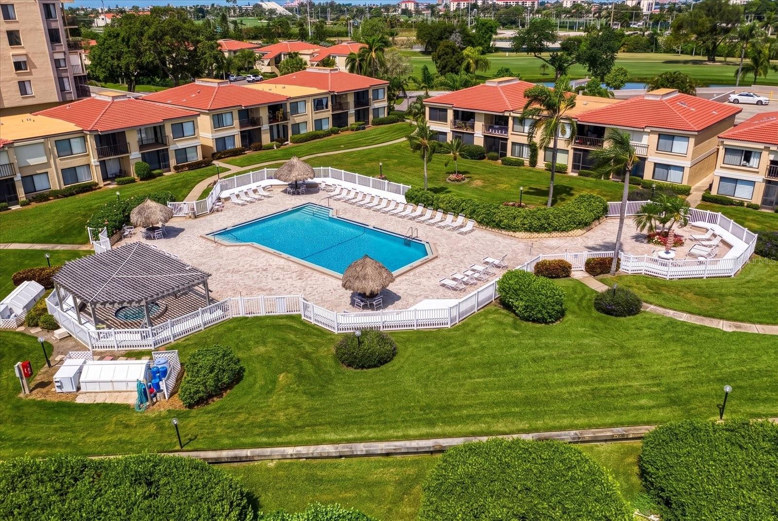 AERIAL VIEW OF COMMUNITY POOL