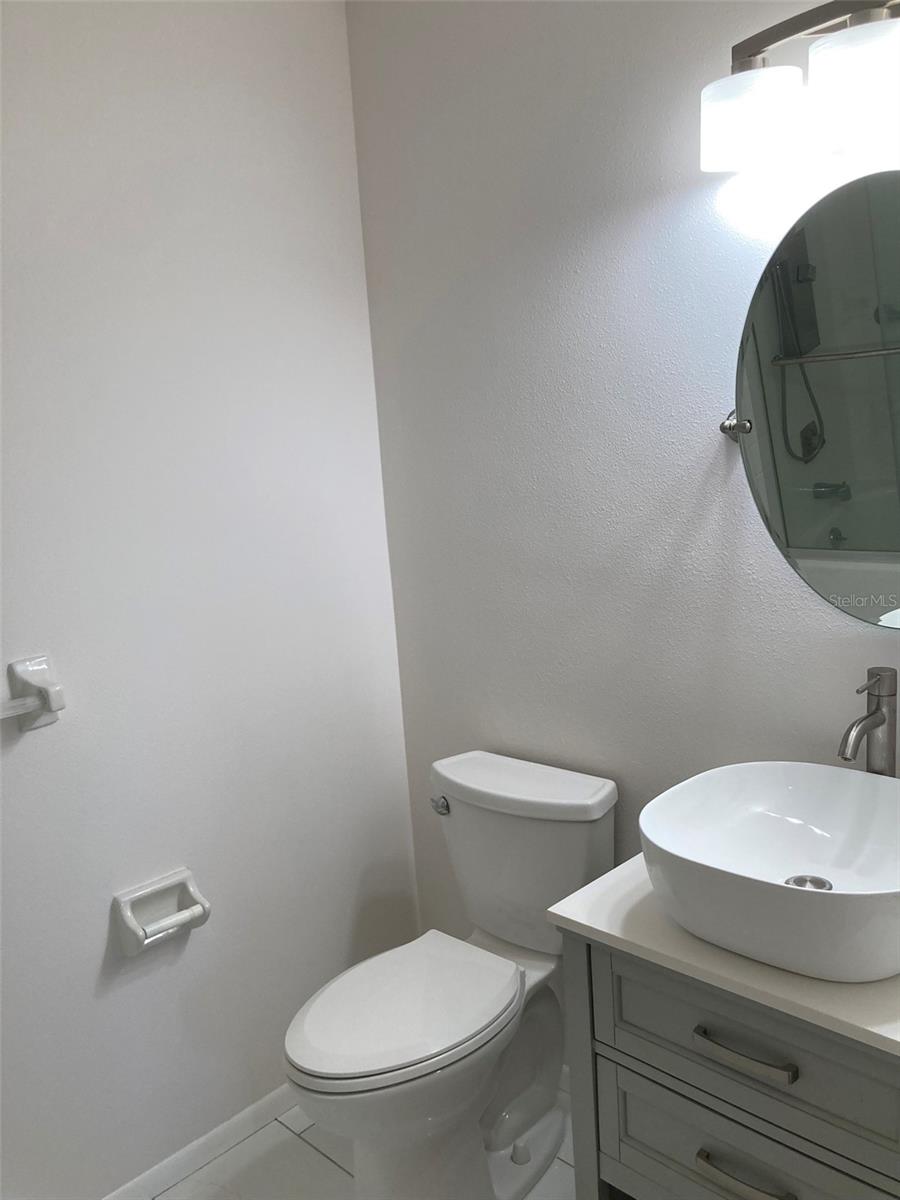 Hall bath with updated vanity