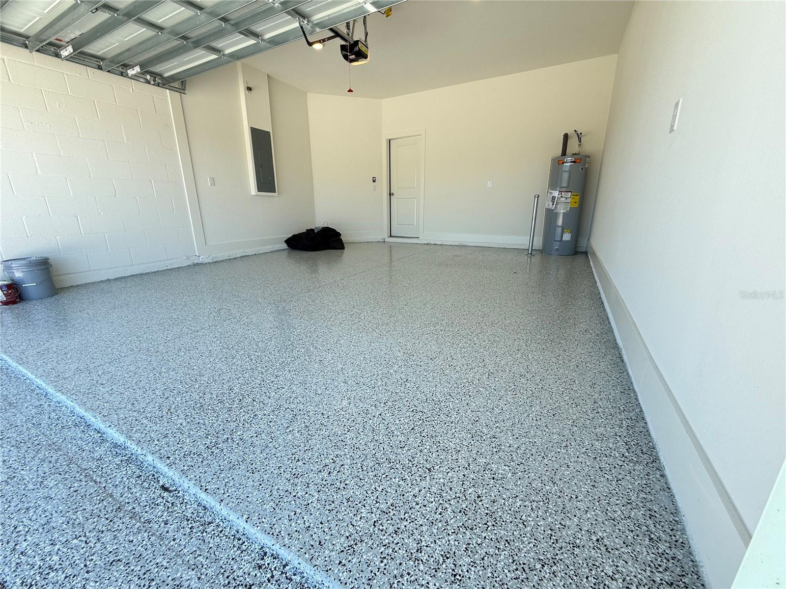 Garage with epoxy flooring