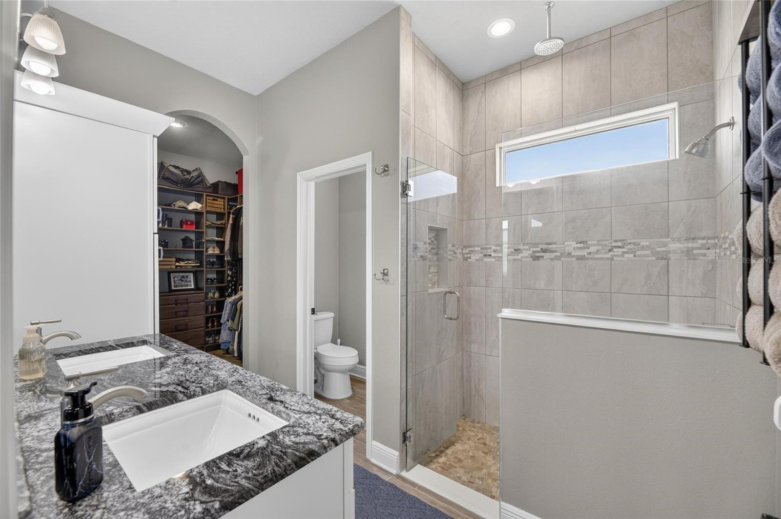 ...and features a large walk-in shower.