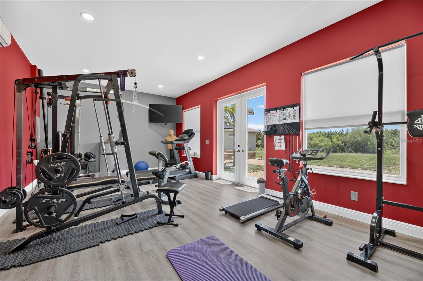 The first section is set up as a fitness center...