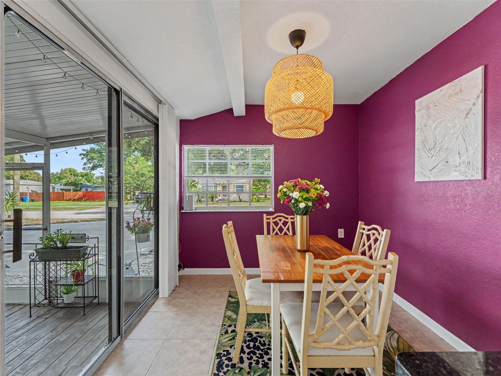 dining room into screened side porch