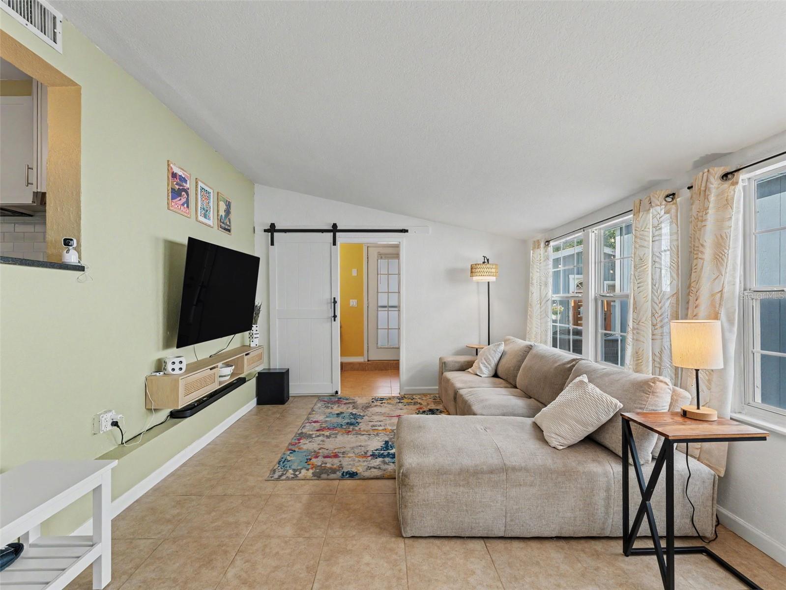 family room into bathroom
