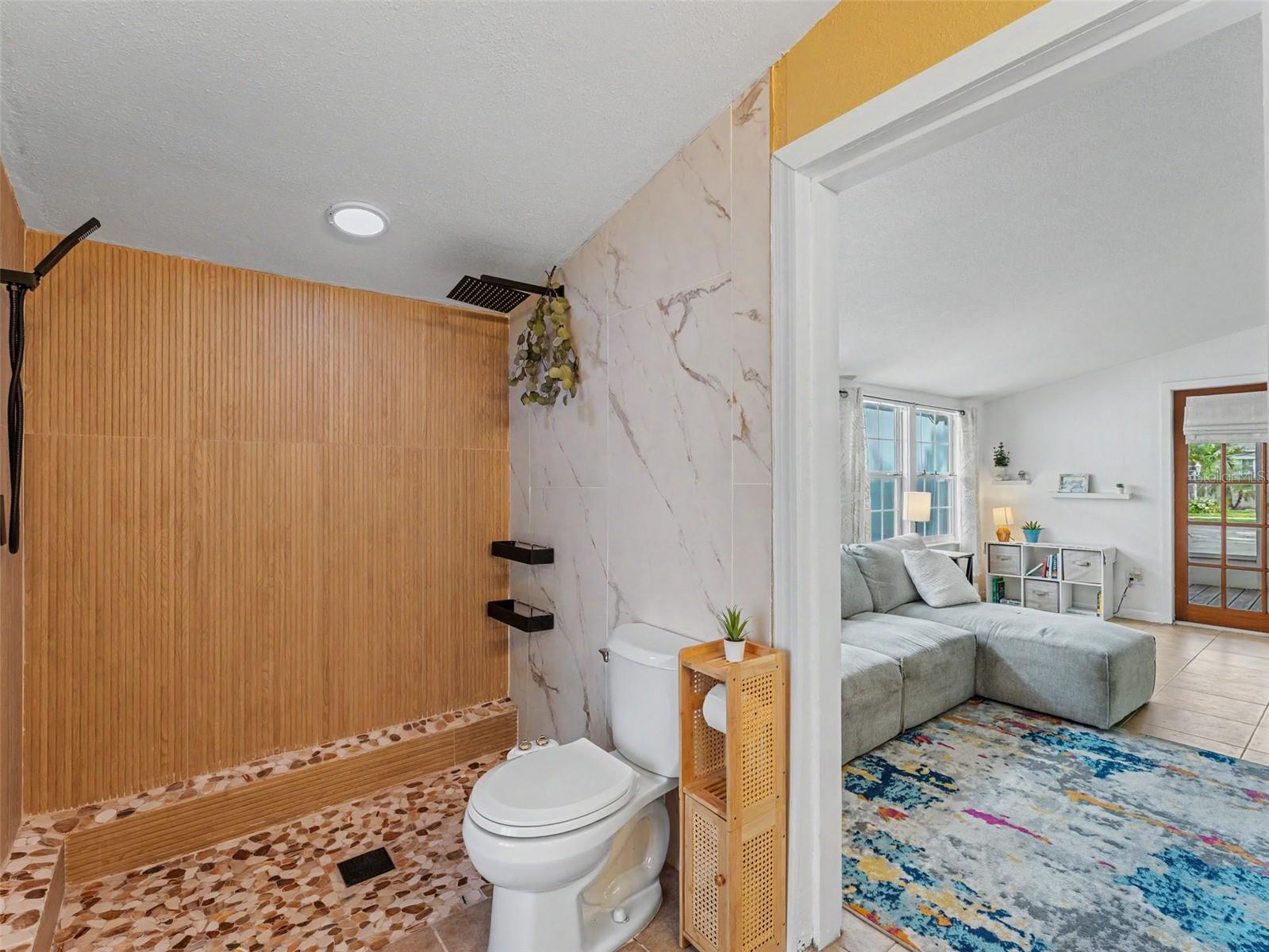 bathroom with added shower