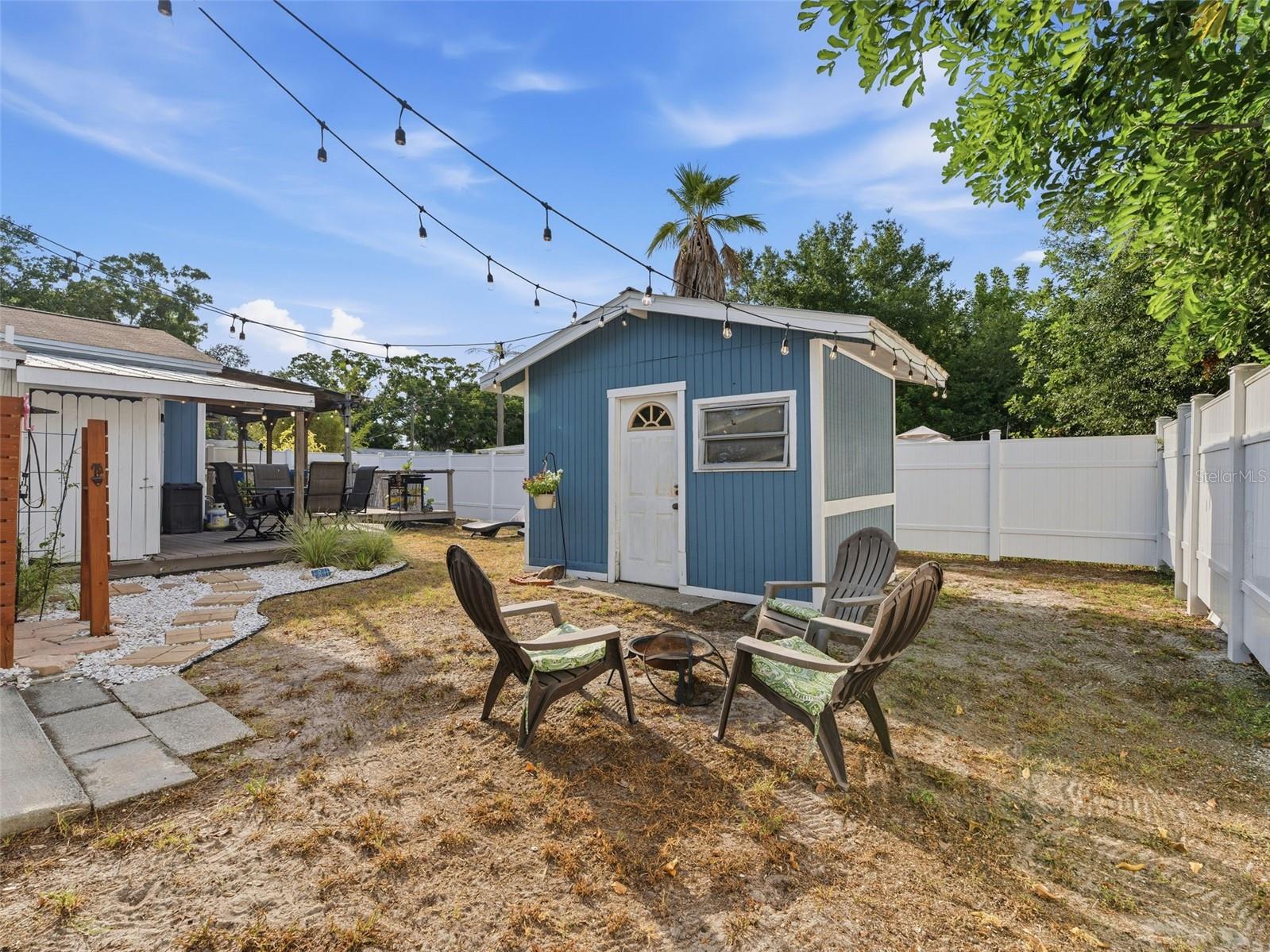 outdoor shed and sitting area