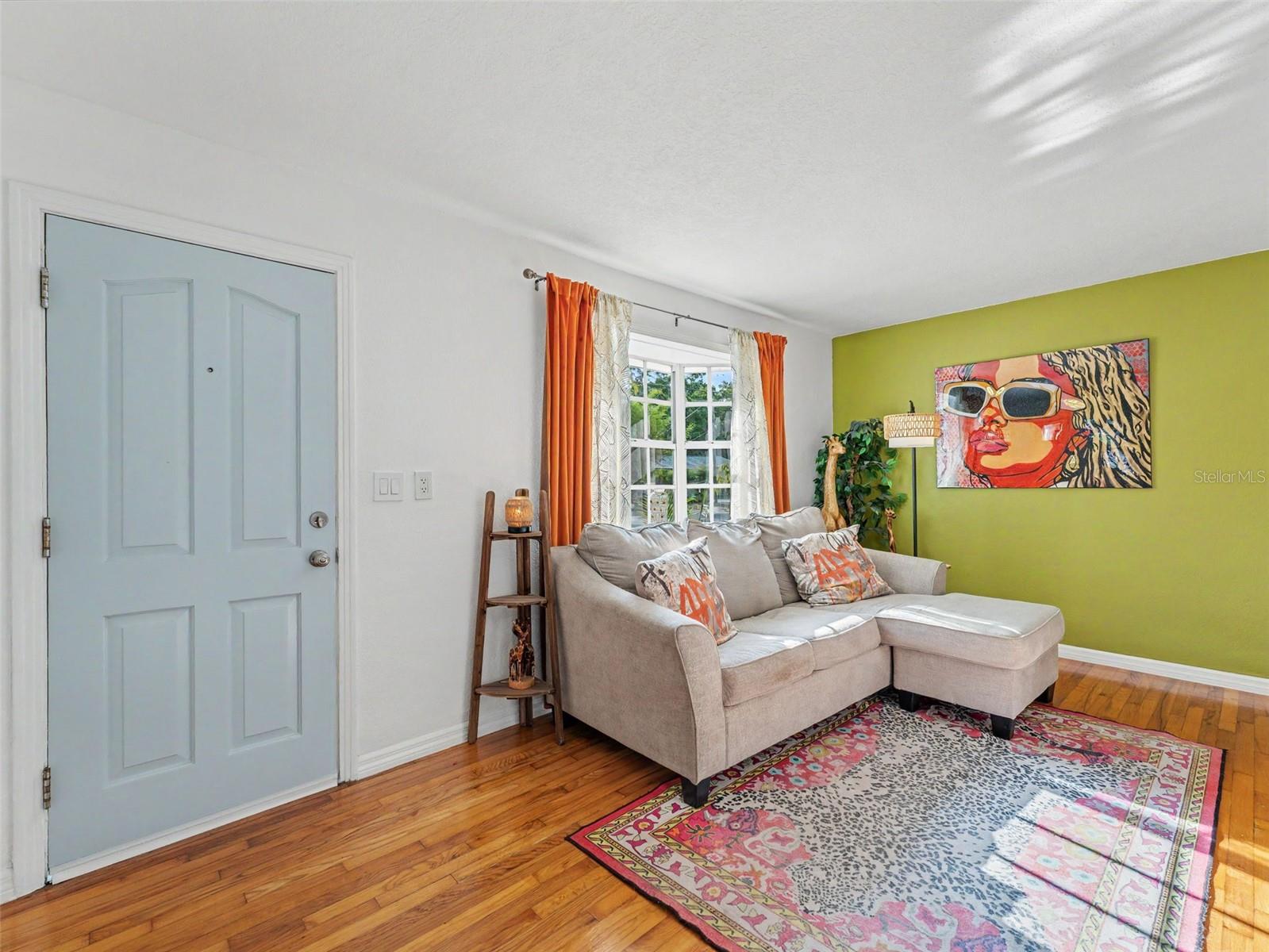 living room at front door