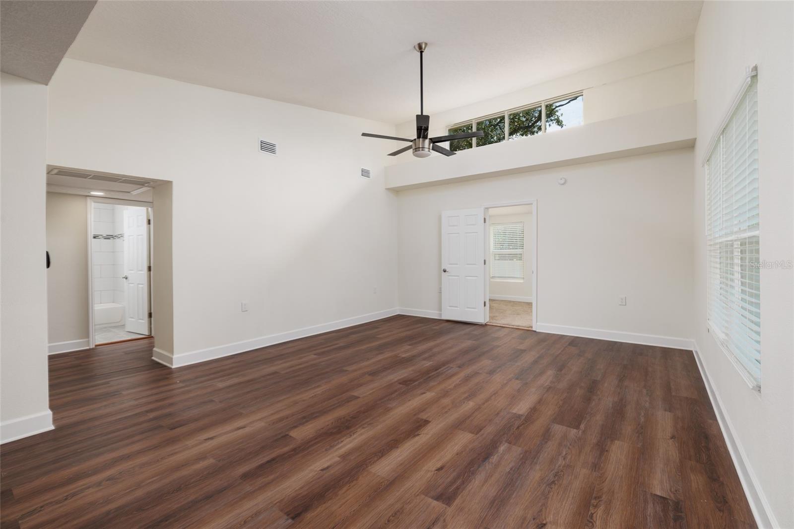 Vaulted ceiling with sunrise windows