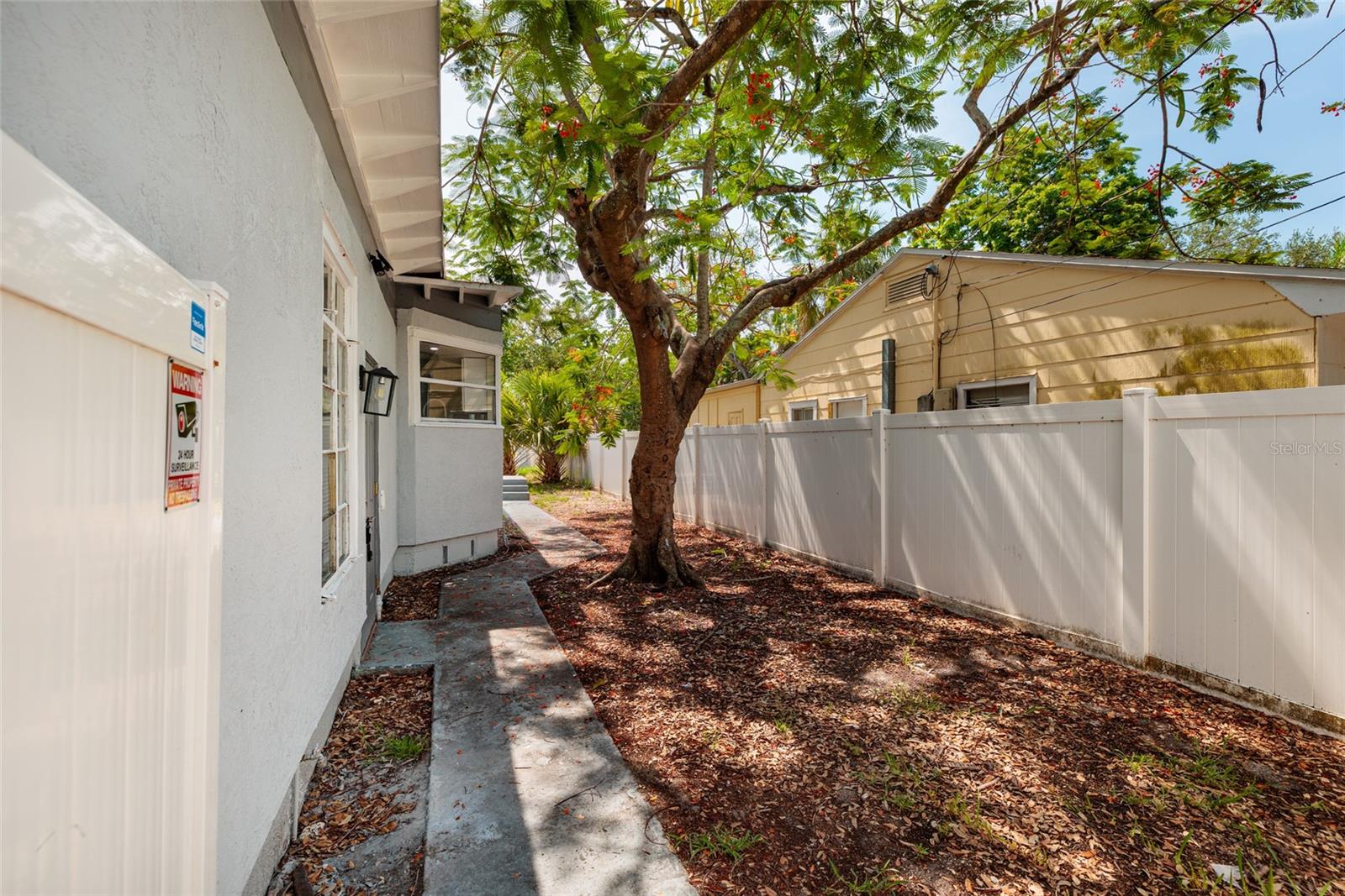 Shaded side yard, south
