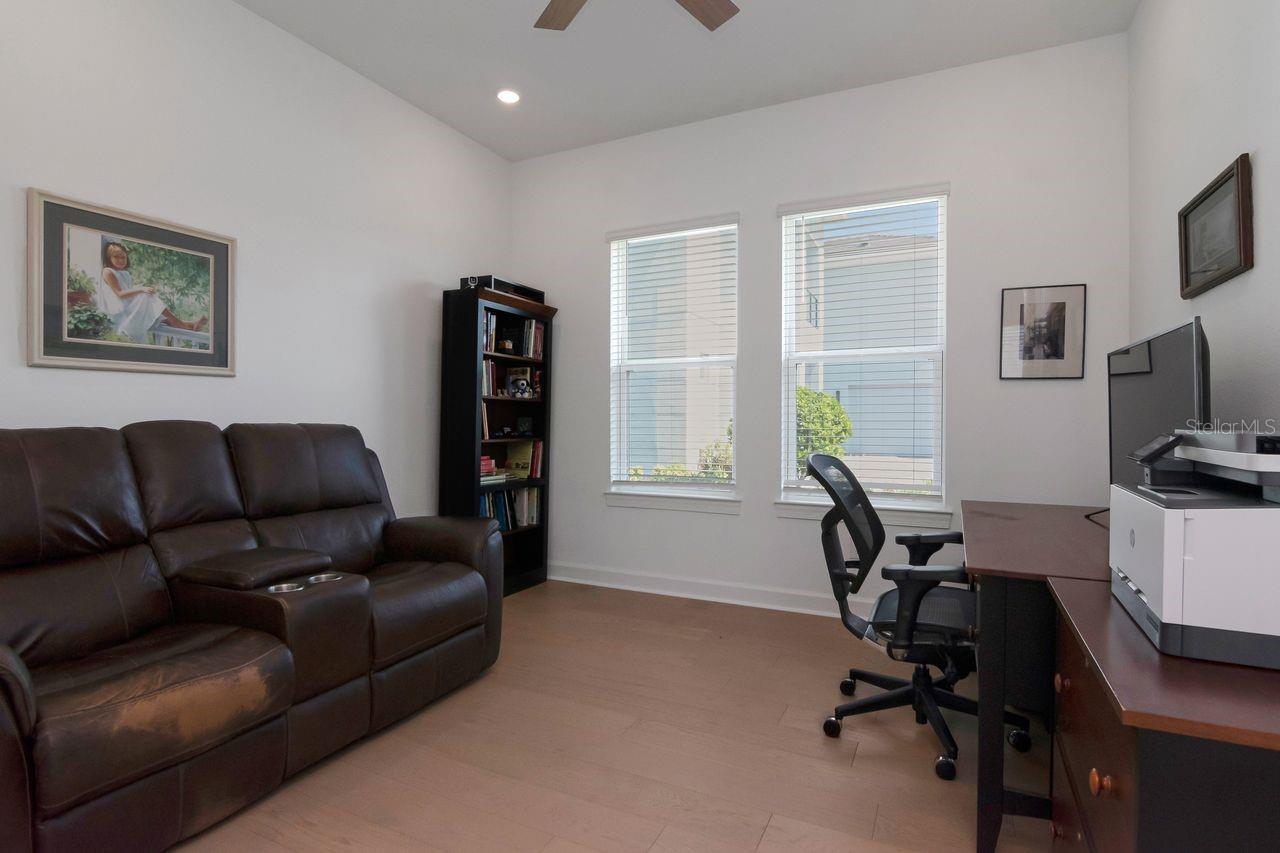 Den with French Doors, Upgraded Ceiling Fan, Engineered Hardwood Floors - Recessed Lighting - Dual Windows