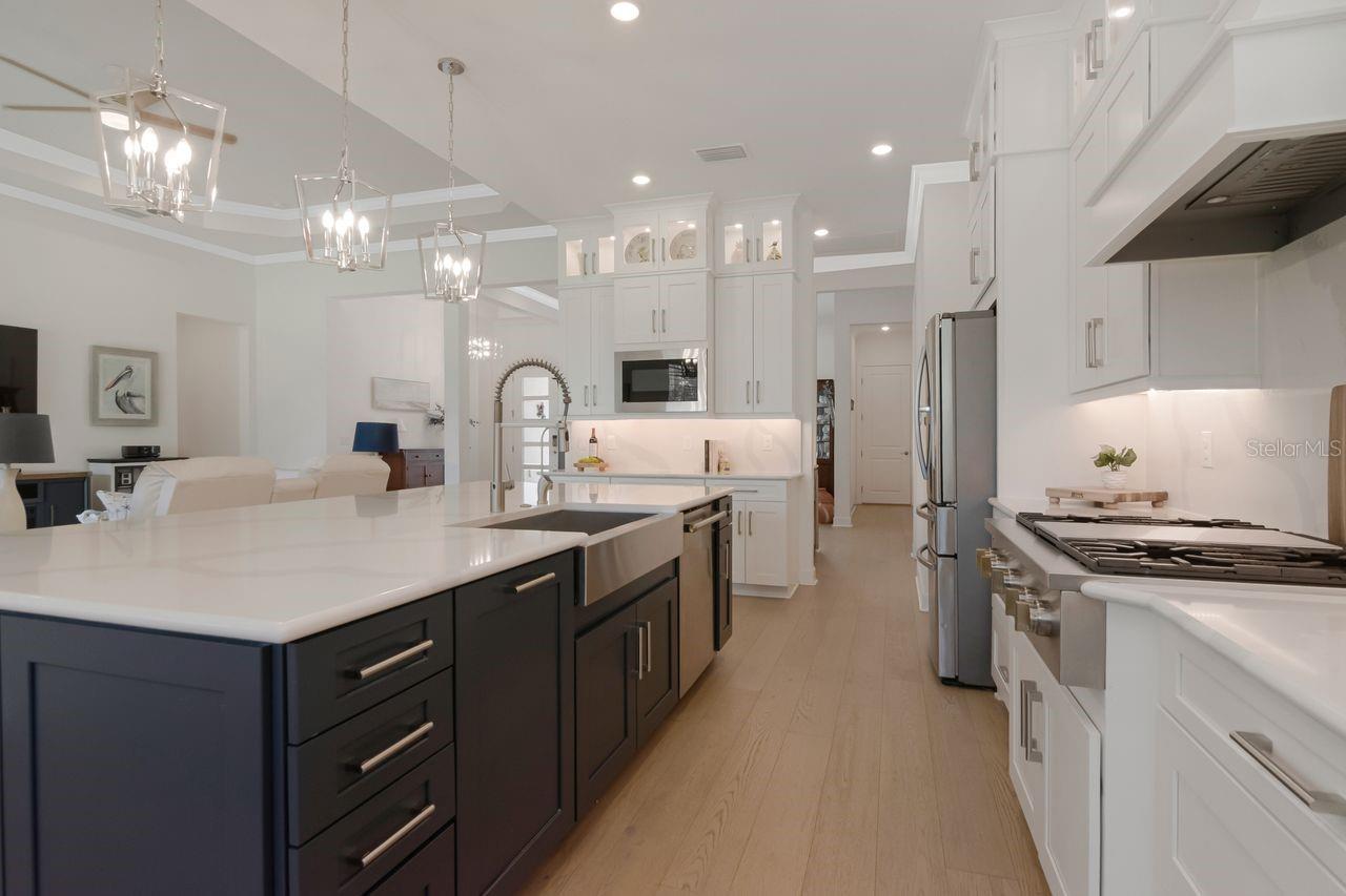 Chef's Kitchen - Quartz - Expansive Island with Storage - Pendant Lighting - Double Ovens - Gas Range & Hood - Butler's Pantry - Cabinets with Crown Molding - Stainless Steel Appliance Package
