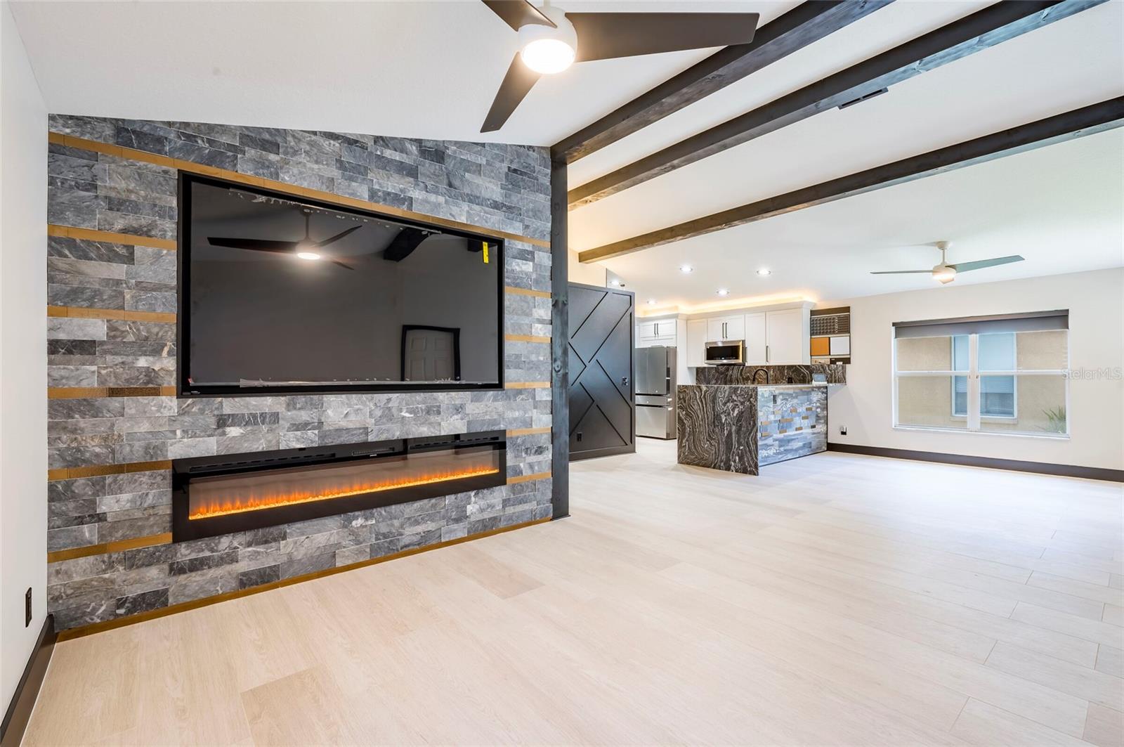 TV/Fireplace Wall with Marble & Lava Rock