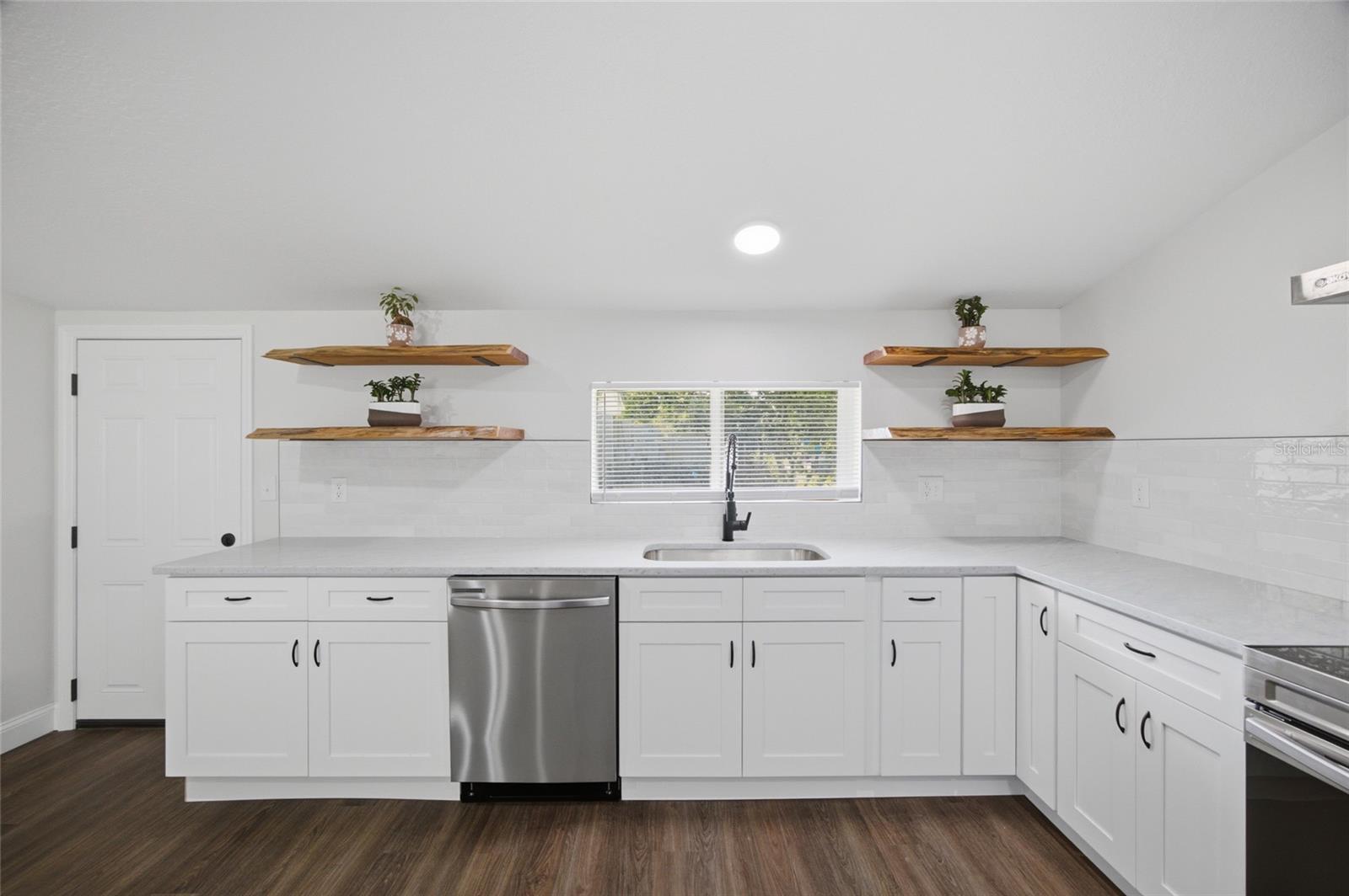 Beautiful wood shelves in kitchen