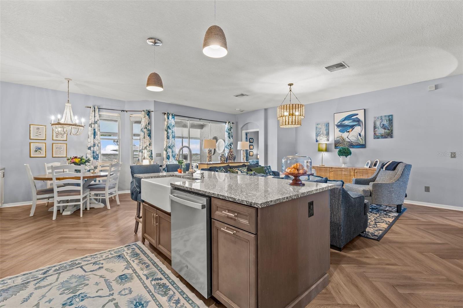 Kitchen Island with Darker Cabinets & Farmhouse Sink