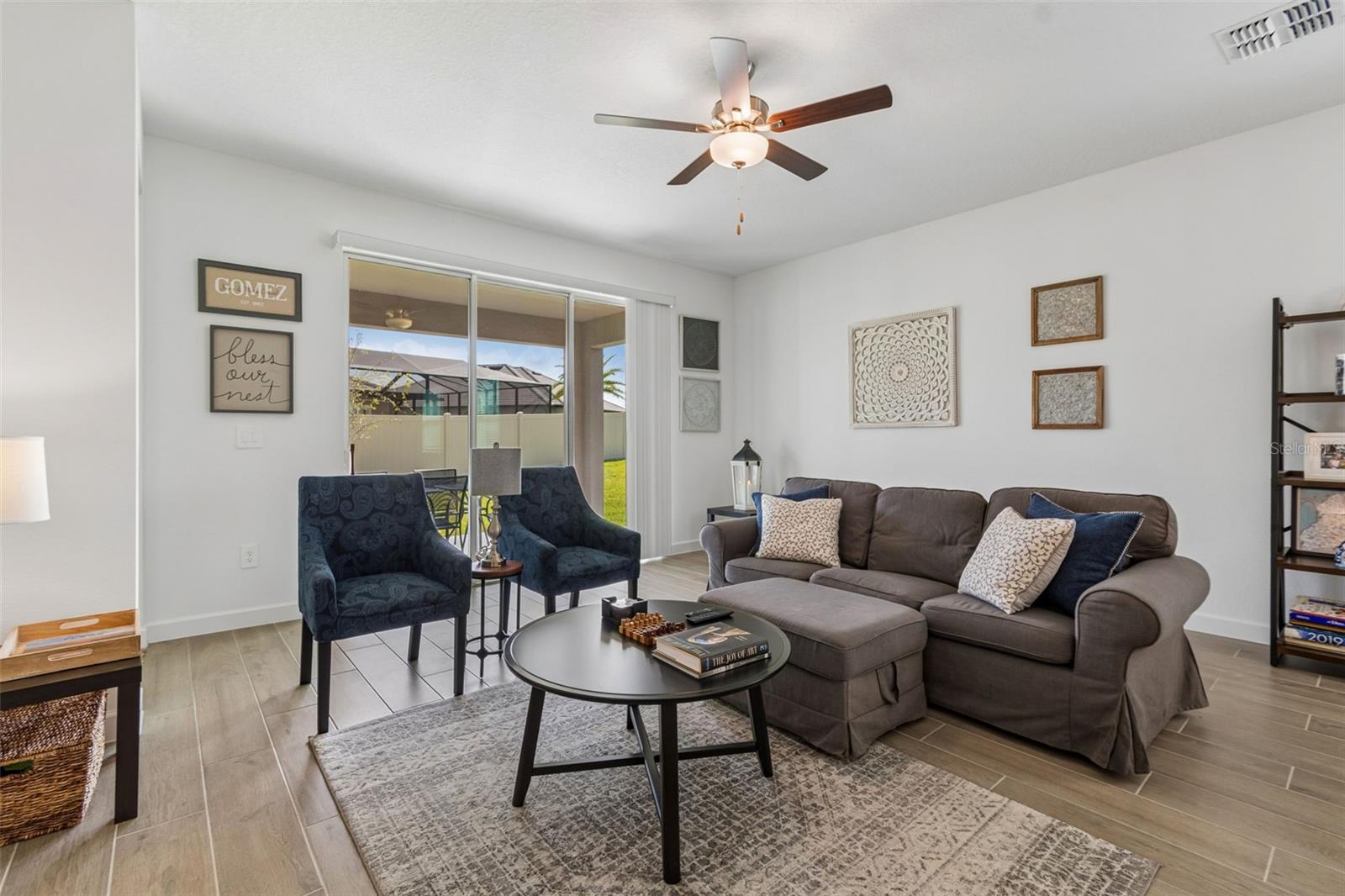 Living room with nice lanai views