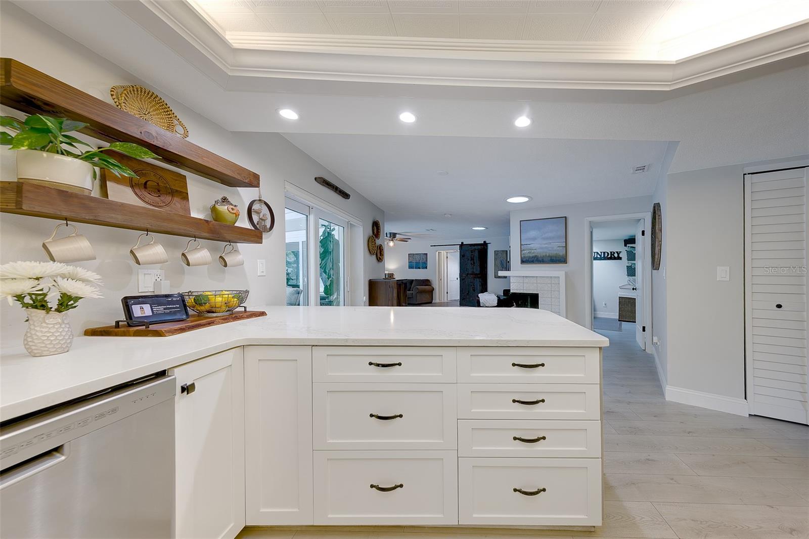 Kitchen opening up to the family room