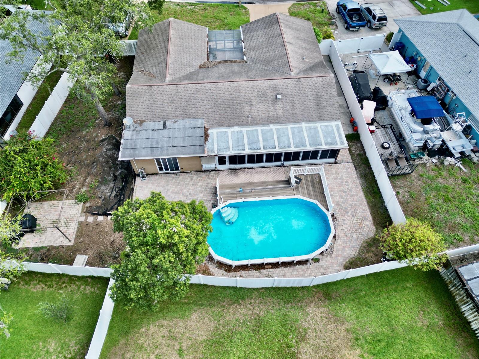 Drone of above ground Pool and backyard