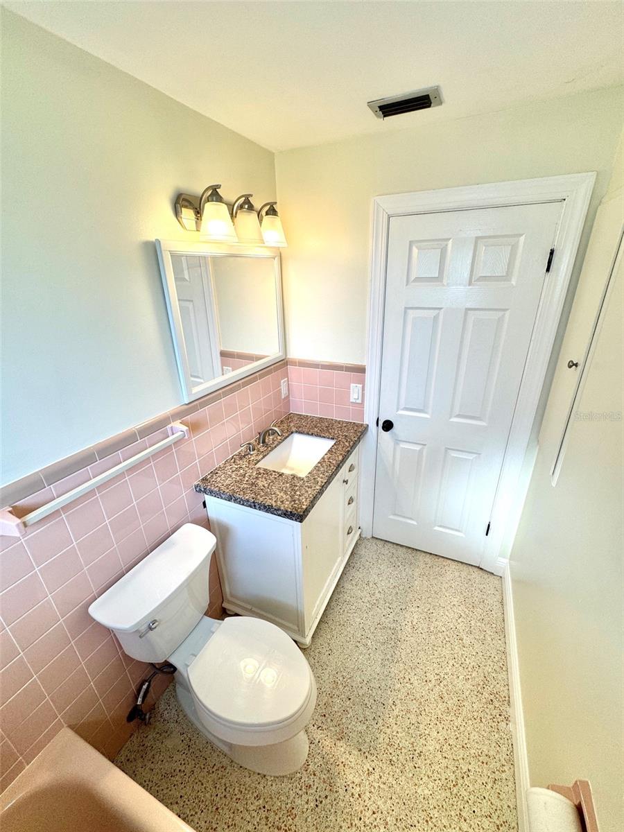 Updated vanity, toilet, light and door