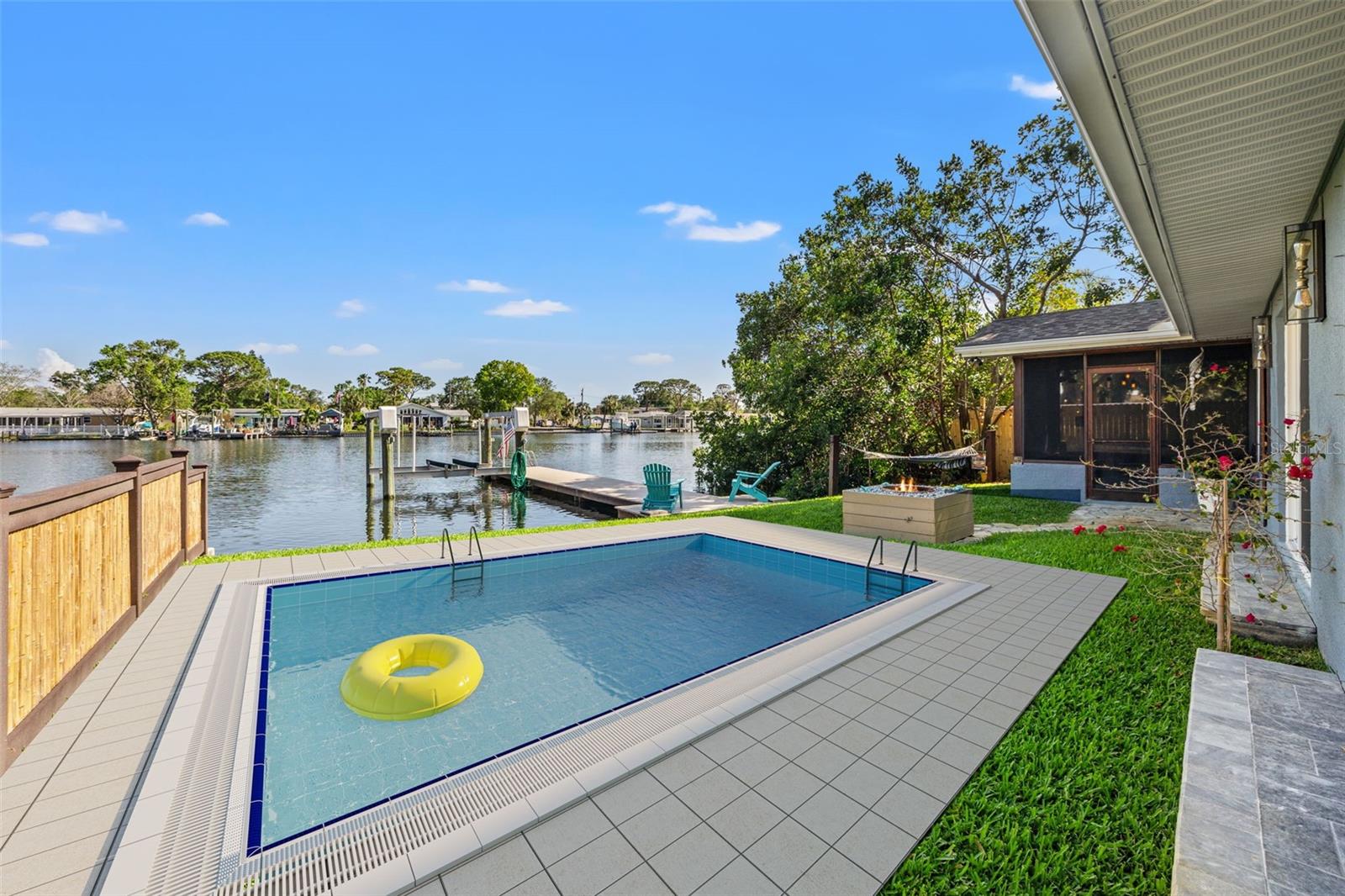Digital rendering of the backyard with a pool