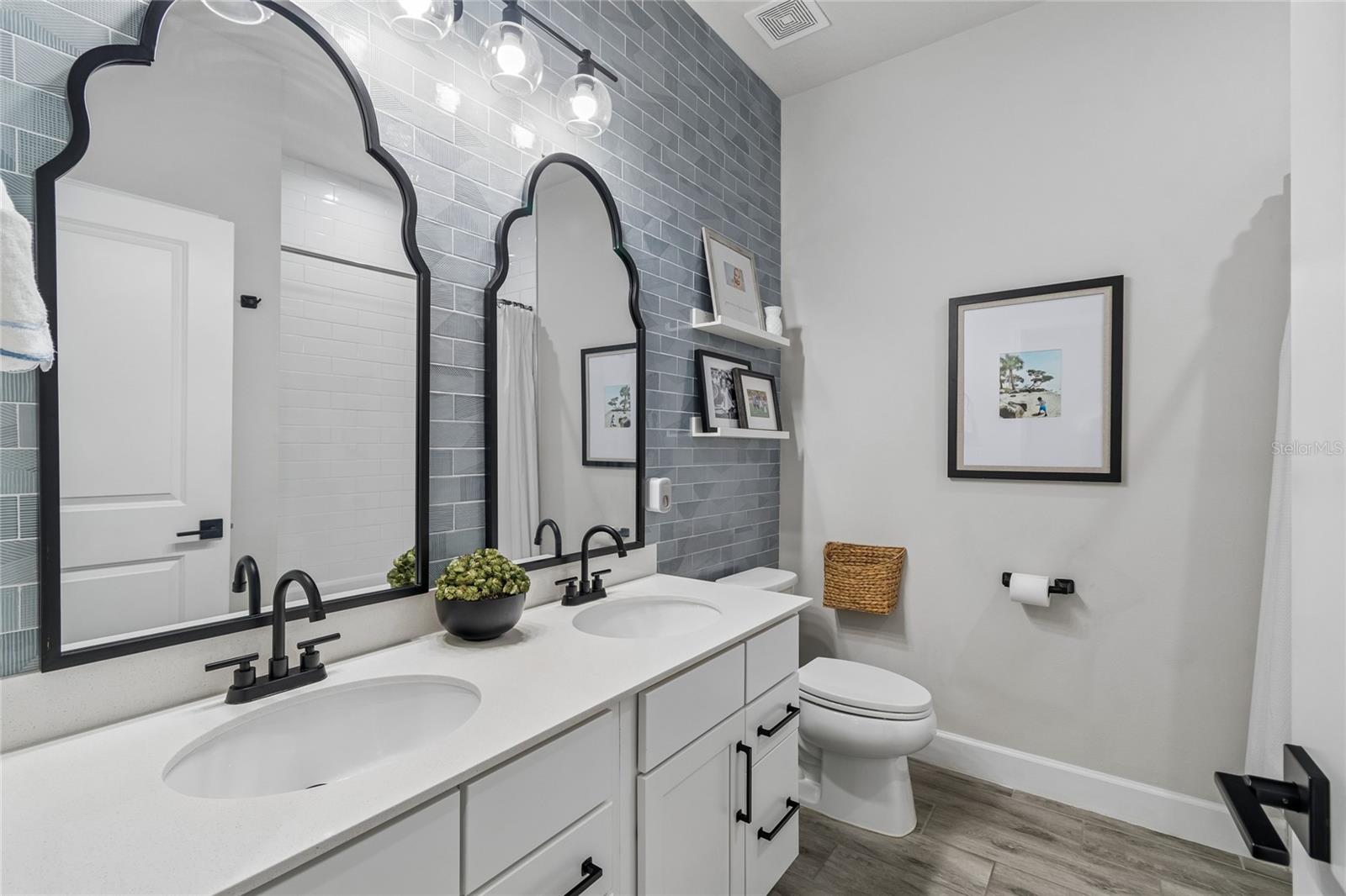 Dual sink with custom tile work