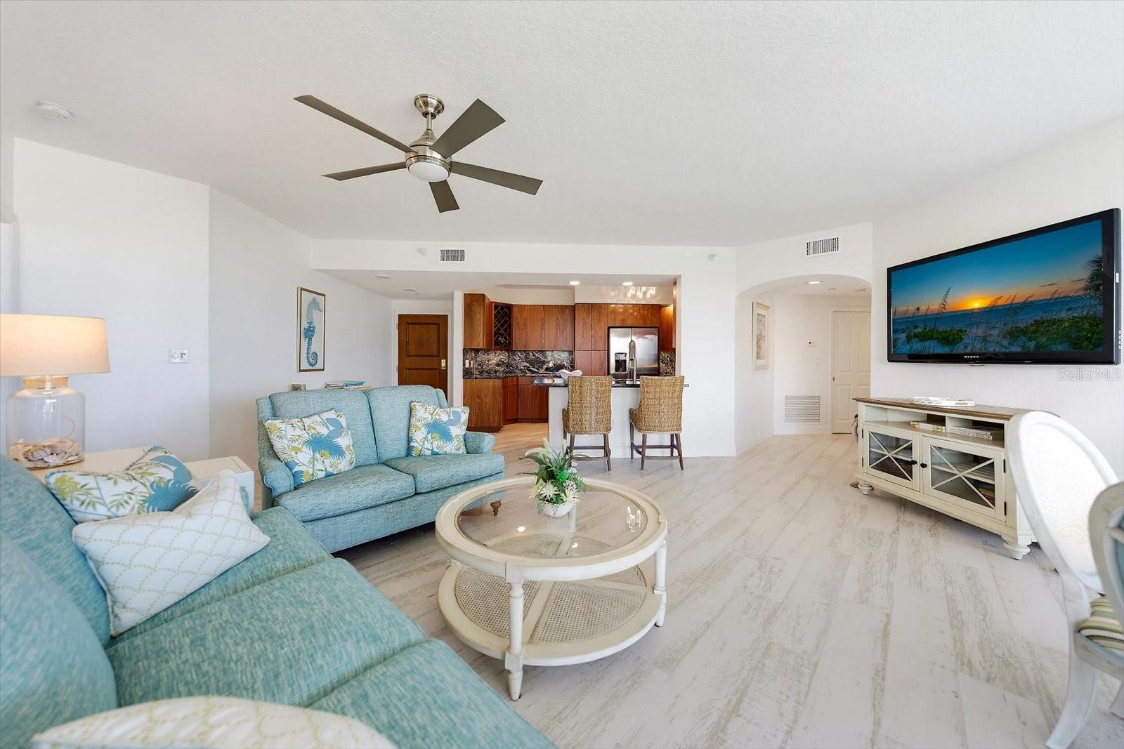Movie time is the perfect escape in this generous living room. Can you smell the popcorn popping?
