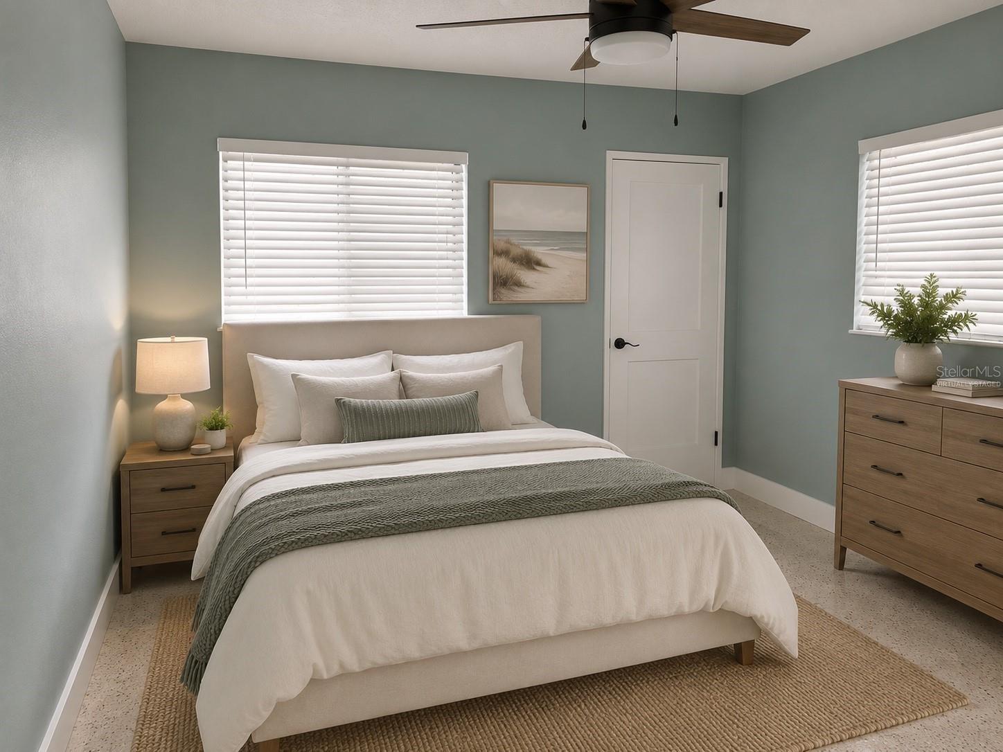 Bedroom 1, virtually staged to show possibility