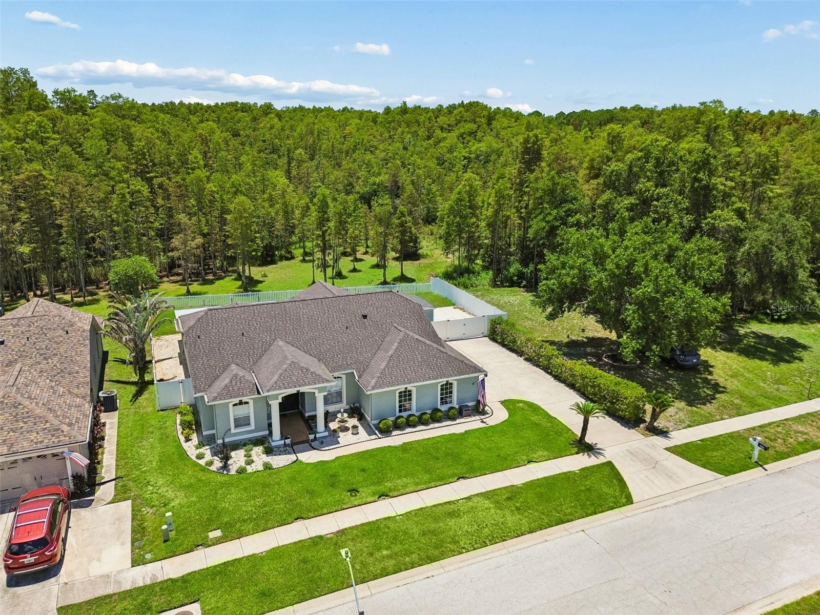Aerial view of home with conservation views!