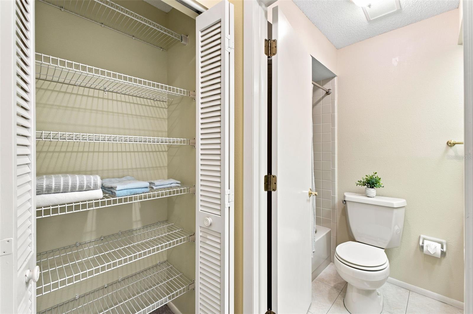 Hall linen and guest bathroom.