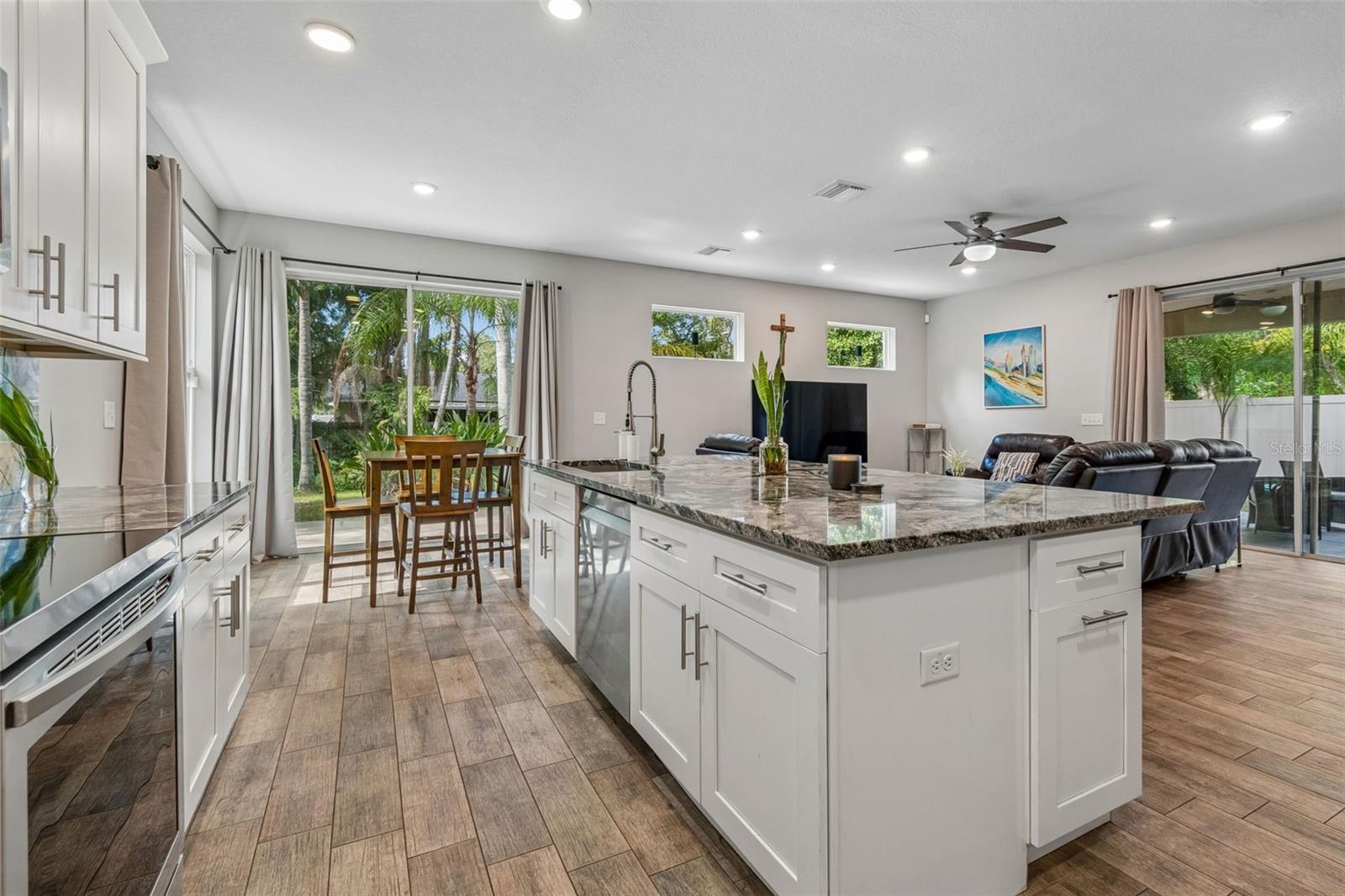 Open concept with massive kitchen island