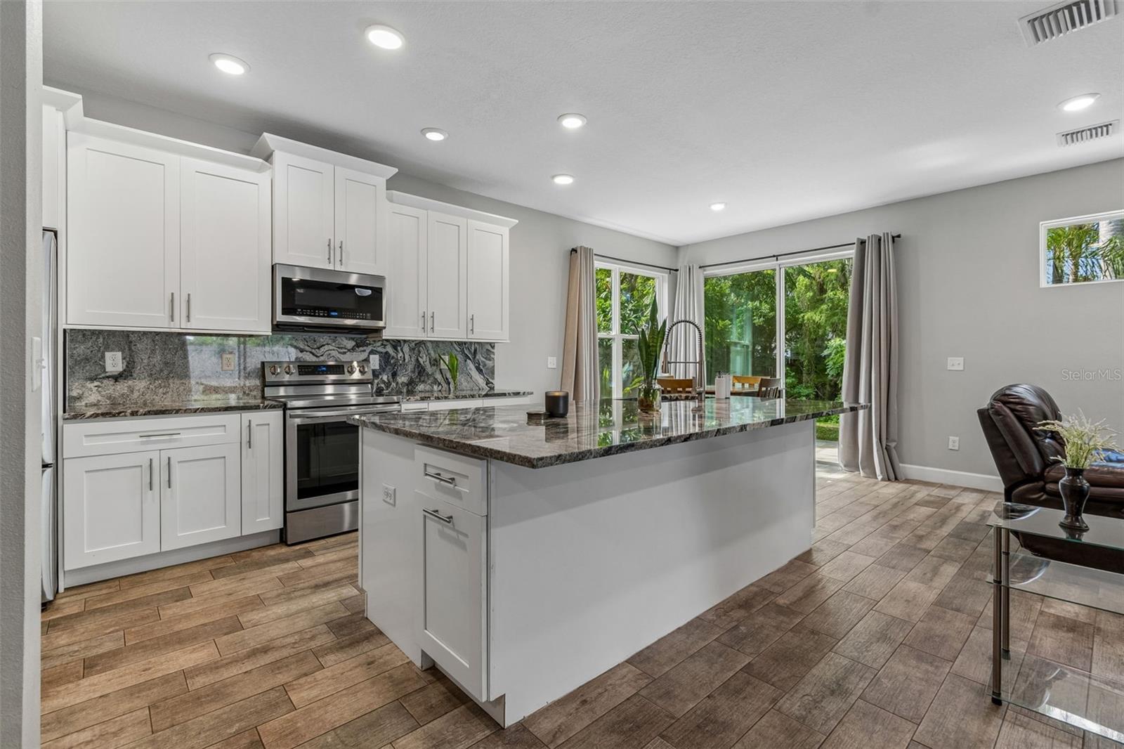 Open concept with massive kitchen island