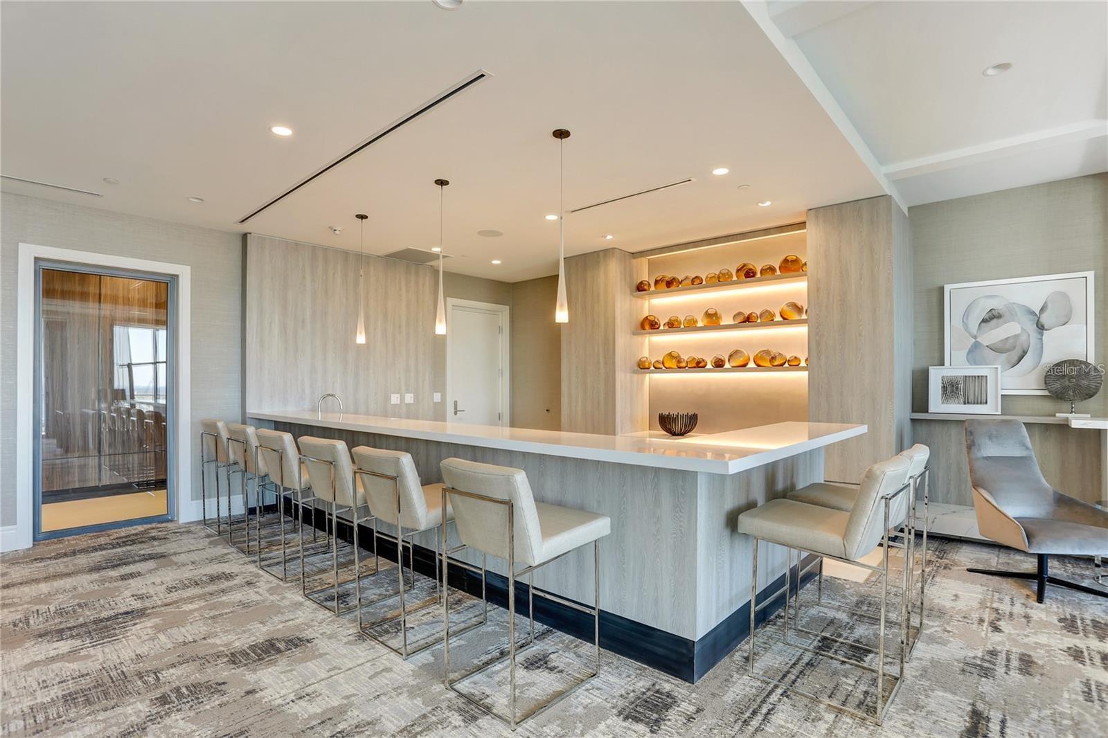 Club ONE is on the second floor and offers residents a well-appointed venue