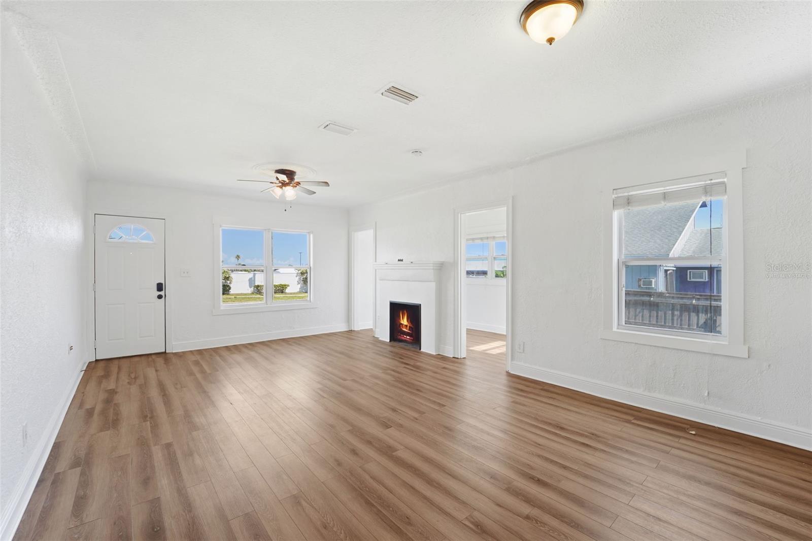 Fireplace is not functional - only decorative. Virtually Staged fire.