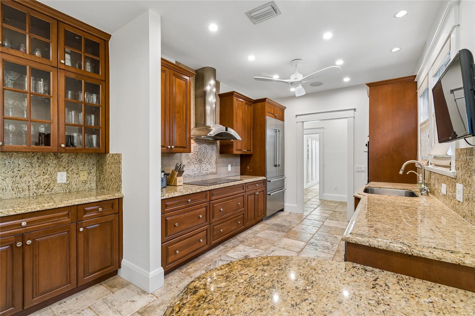Kitchen has a built in breakfast nook