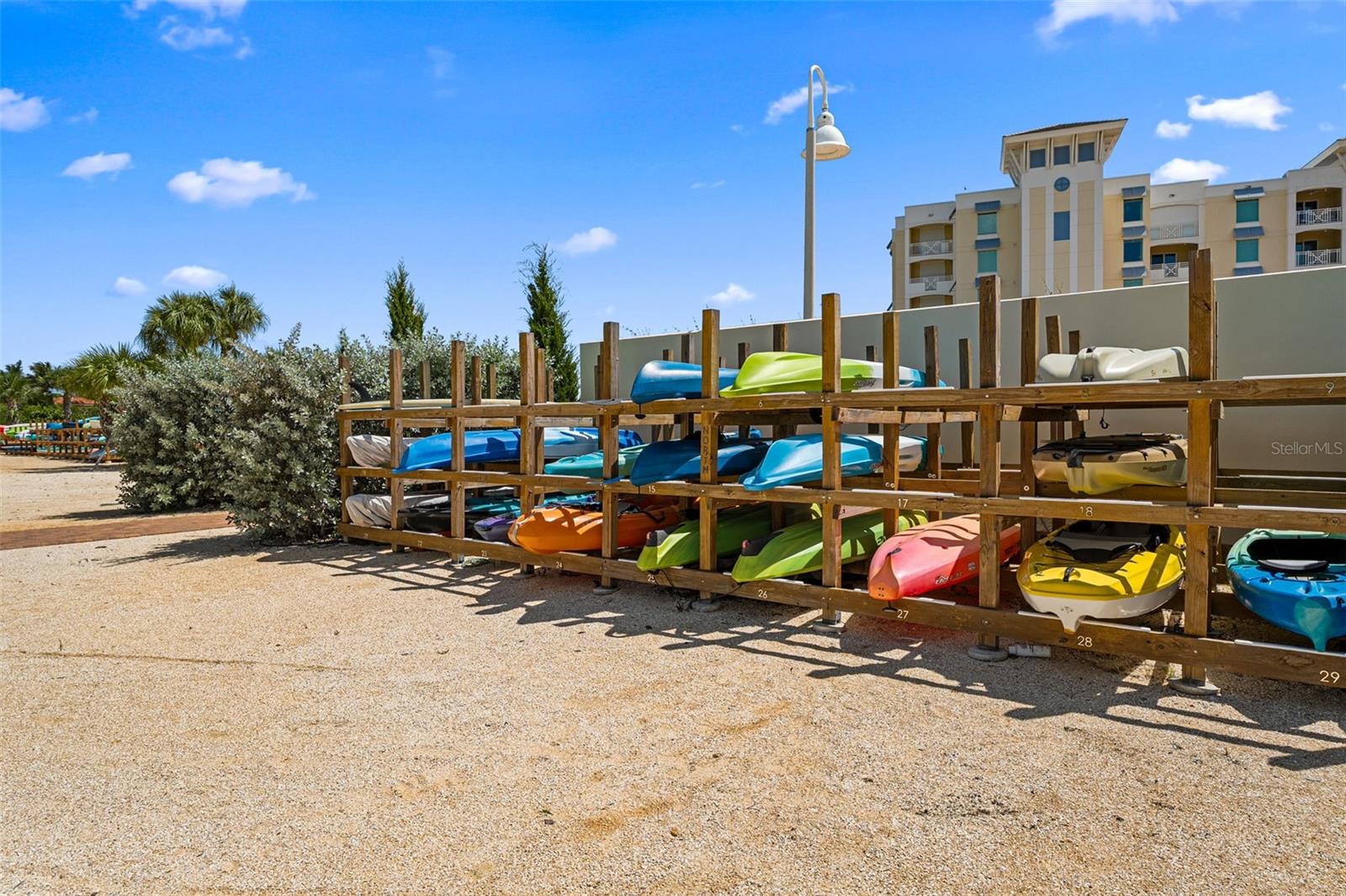 Kayak storage and picnic area