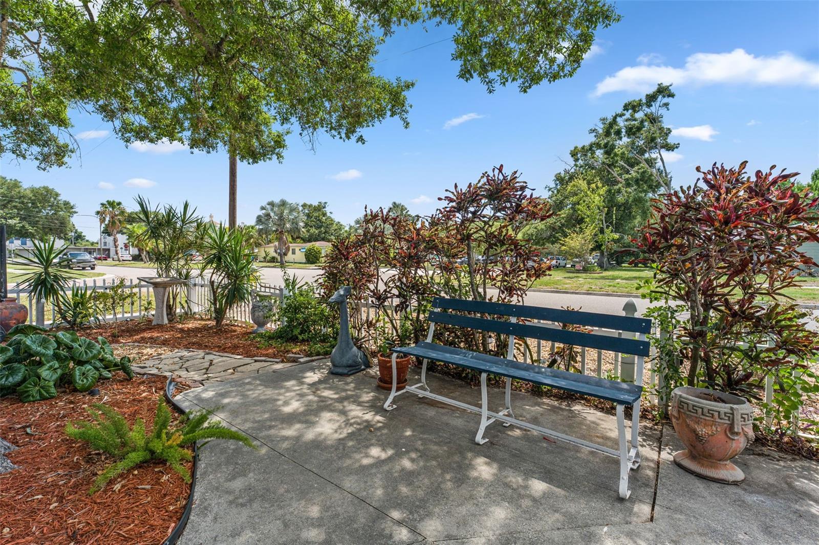 Outdoor seating and garden area