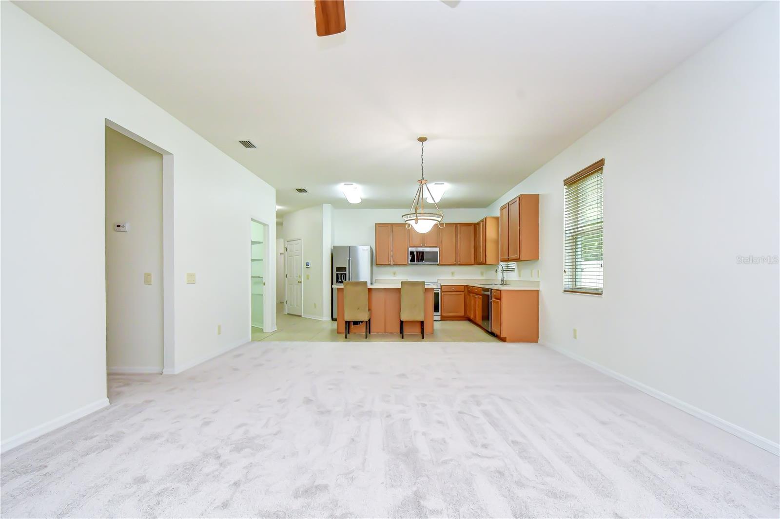 Open layout connecting living, dining, and kitchen.